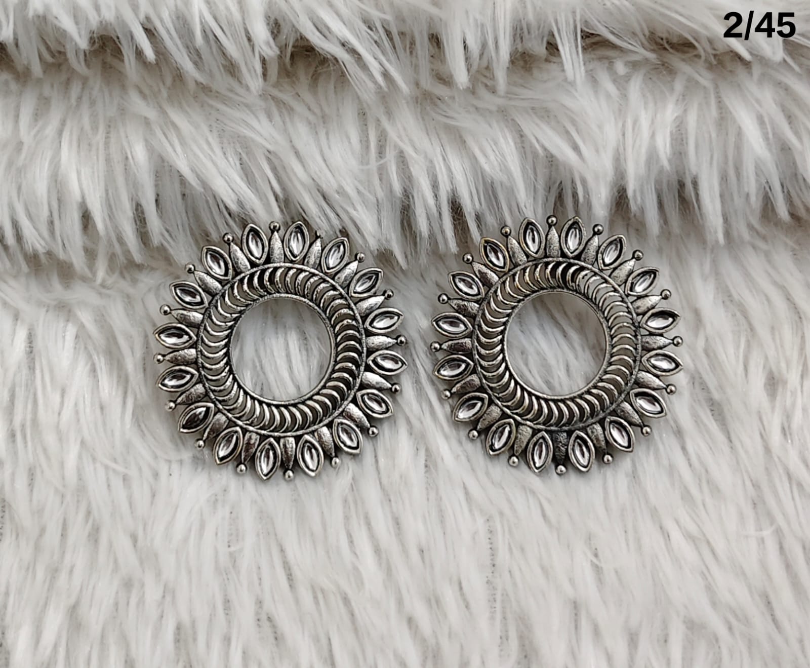 Oxidised Circular Stud Earrings with Leaf Motif Design – Antique Finish